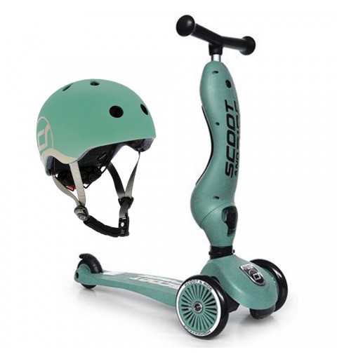 Scoot and Ride Highwaykick 1 - 2w1 Jeździk / Hulajnoga 1-5 Lat zestaw z kaskiem XXS | Forest